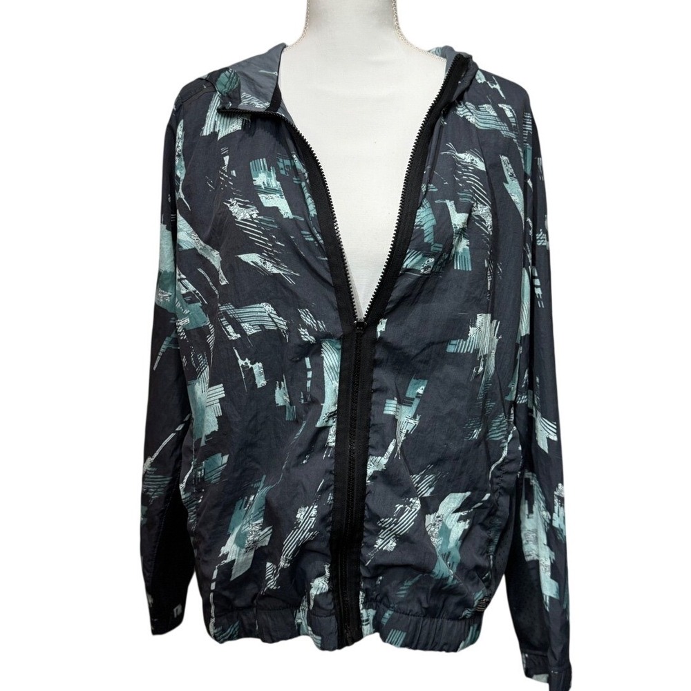 Athletic Works Abstract Windbreaker Jacket XL Teal Black Zip Lightweight